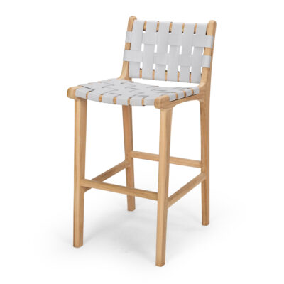 INDO WOVEN LEATHER TEAK BARSTOOL